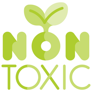 Green 'Non Toxic' logo with a leaf design on a white background