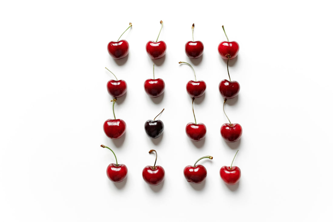 Cherries on a white background