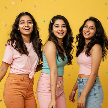 Three indian teens smiling and enjoying. 